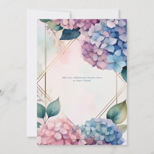 Hydrangea Pink Blue Floral Wedding Einladung (Rückseite)