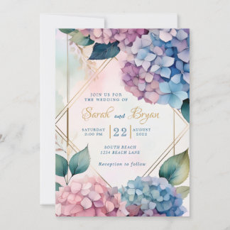 Hydrangea Pink Blue Floral Wedding Einladung