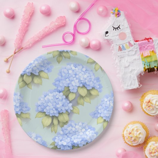 Hydrangea Plates | Duck Egg Blue Floral Party Pappteller (Party)
