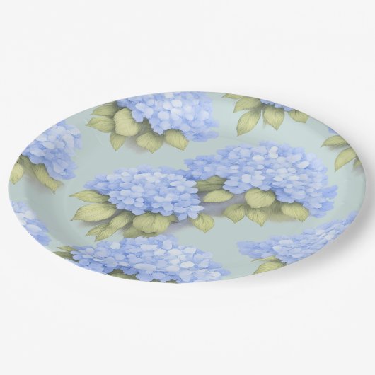 Hydrangea Plates | Duck Egg Blue Floral Party Pappteller (Schrägansicht)