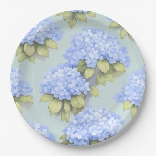 Hydrangea Plates | Duck Egg Blue Floral Party Pappteller (Vorderseite)
