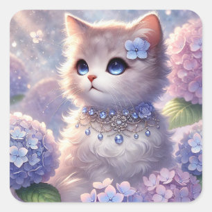 Hydrangea Princess Cat Quadratischer Aufkleber