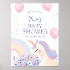 Hydrangea Rainbow Unicorn Babydusche Willkommen Poster