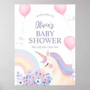 Hydrangea Rainbow Unicorn Babydusche Willkommen Poster