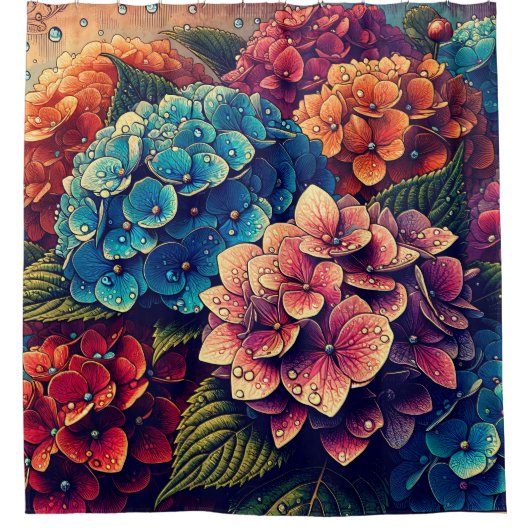 "Hydrangea Raindrop Floral Art" Duschvorhang (Vorderseite)