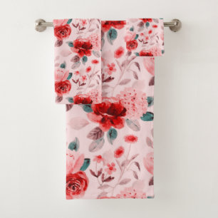 Hydrangea Red Blume Pattern Badhandtuch Set