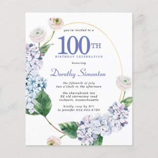 Hydrangea Rose 100. Geburtstag Einladung