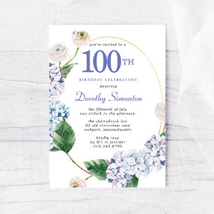 Hydrangea Rose 100. Geburtstagsparty Einladung
