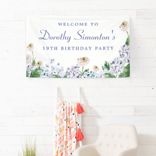 Hydrangea Rose 19. Geburtstag Willkommen Banner (Insitu)
