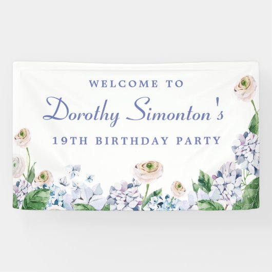 Hydrangea Rose 19. Geburtstag Willkommen Banner (Horizontal)