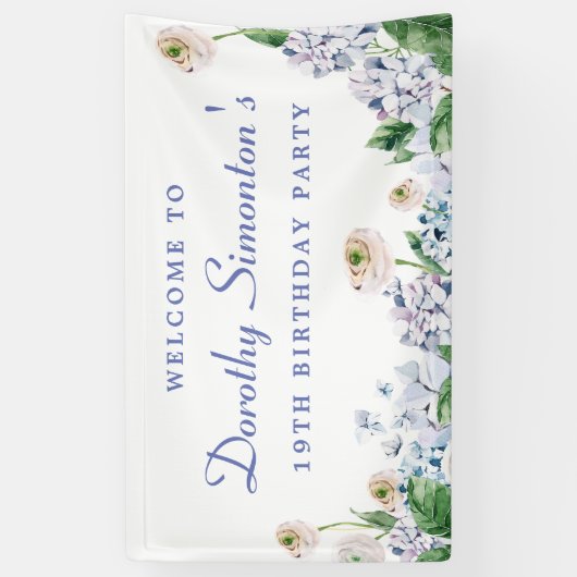 Hydrangea Rose 19. Geburtstag Willkommen Banner (Vertikal)