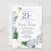 Hydrangea Rose 21. Geburtstag Party Einladung (Vorderseite)