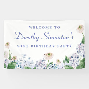 Hydrangea Rose 21. Geburtstag Willkommen Banner