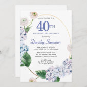 Hydrangea Rose 40. Geburtstag Party Einladung (Vorne/Hinten)