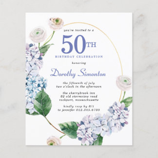 Hydrangea Rose 50. Geburtstag Einladung