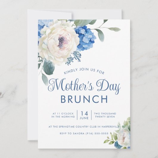 Hydrangea Rose Blumenmutter-Brunch Einladung (Vorderseite)