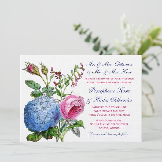 Hydrangea Rose Blumenzwiebeleinladungen Einladung (Stehend Vorderseite)