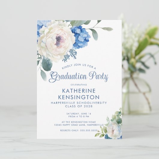 Hydrangea-Rose Einladung (Stehend Vorderseite)