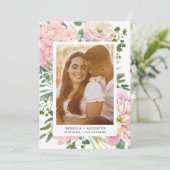 Hydrangea Rose Rosa Aquarellfarben Foto Save The Date (Stehend Vorderseite)
