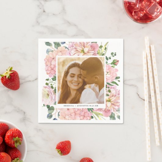 Hydrangea Rose Rosa Aquarellfarben Foto Serviette (Beispiel)