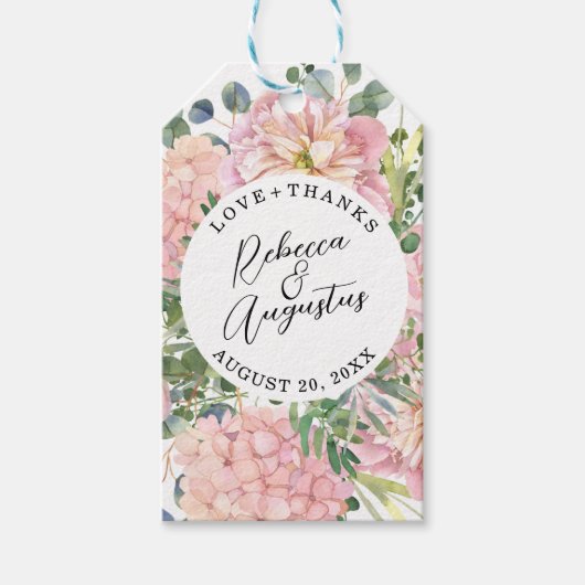 Hydrangea-Rose Rosa Wasserfarbe Geschenkanhänger (Vorderseite)