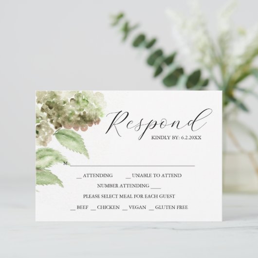 Hydrangea RSVP Cards for Wedding (Stehend Vorderseite)