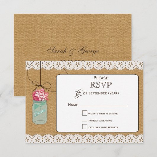 Hydrangea Rustikale Scheiben Hochzeit RSVP 3,5 x 5 Karte (Vorne/Hinten)