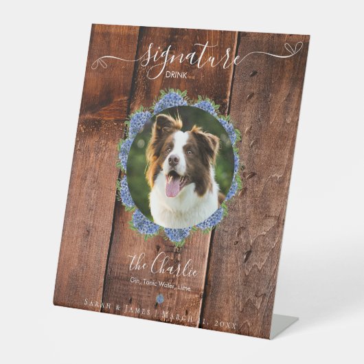 Hydrangea Rustikales Holz 1 Foto Signature Pet Dri Sockelschild (Vorderseite)