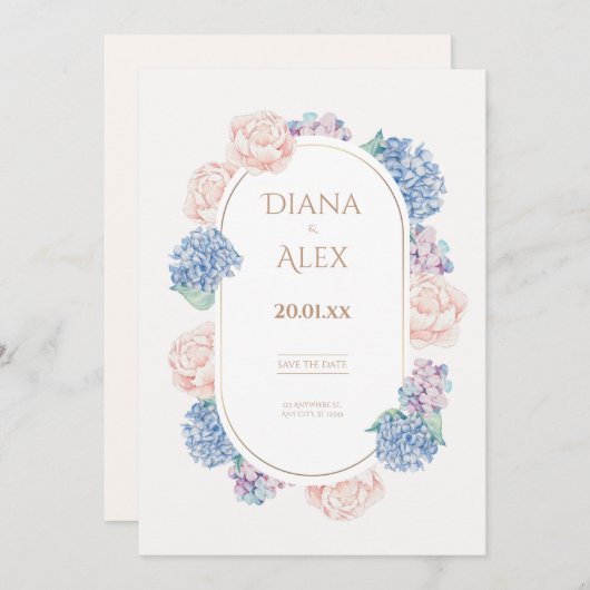 Hydrangea-Save the Date Einladung (Vorne/Hinten)