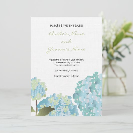 Hydrangea Save the Date Hochzeitsankündigung (Stehend Vorderseite)