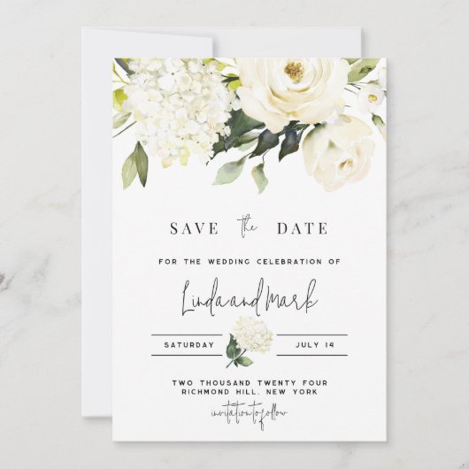 Hydrangea-Save the Date-Vorlage, Weiße Rosen Einladung (Vorderseite)