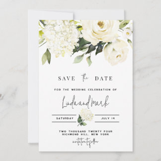 Hydrangea-Save the Date-Vorlage, Weiße Rosen Einladung