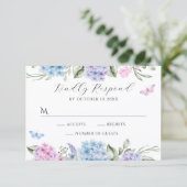 Hydrangea-Schmetterling RSVP Karte (Stehend Vorderseite)
