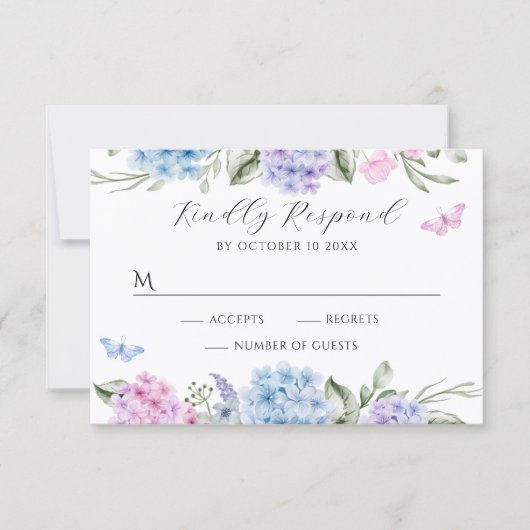 Hydrangea-Schmetterling RSVP Karte (Vorderseite)