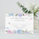 Hydrangea-Schmetterling RSVP Karte (Stehend Vorderseite)