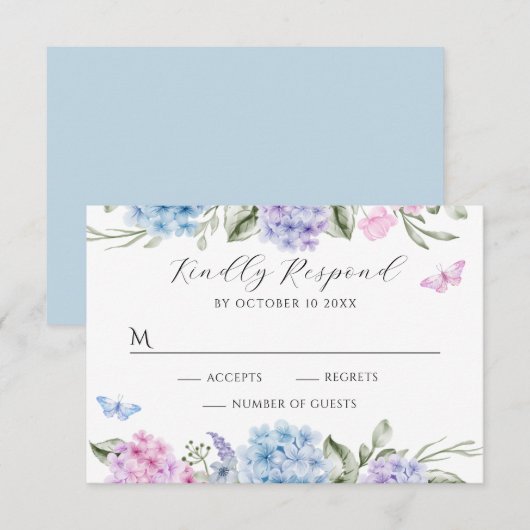 Hydrangea-Schmetterling RSVP Karte (Vorne/Hinten)