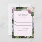 Hydrangea-Sommerblüten, rosa, grün, Hochzeit RSVP Karte (Vorderseite)