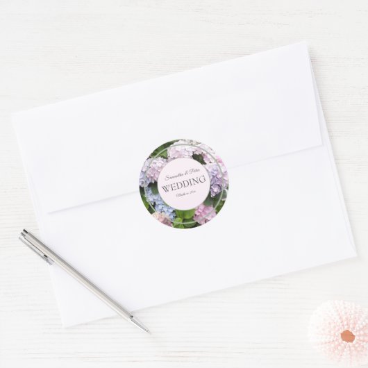 Hydrangea-Sommerblüten, rosa, grün, Hochzeit Runder Aufkleber (Umschlag)