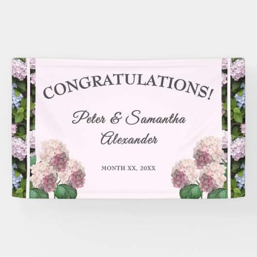 Hydrangea-Sommerblüten, rosa, grün, Hochzeitssaal Banner (Horizontal)