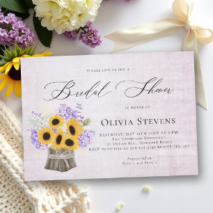 Hydrangea Sonnenblumen Flieder Vintage Brautparty- Einladung