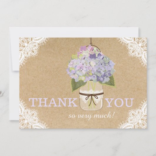Hydrangea-Spitze-Kraftpapier-moderne rustikale Dankeskarte (Vorderseite)