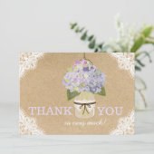 Hydrangea-Spitze-Kraftpapier-moderne rustikale Dankeskarte (Stehend Vorderseite)