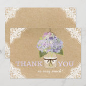 Hydrangea-Spitze-Kraftpapier-moderne rustikale Dankeskarte (Vorne/Hinten)