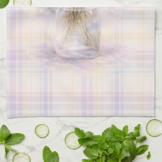 Hydrangea Tea Towel | Pastel Plaid Kitchen Decor Geschirrtuch (Gefaltet)