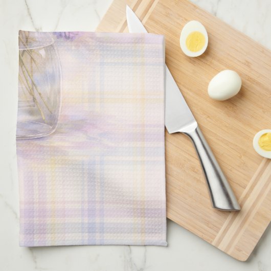 Hydrangea Tea Towel | Pastel Plaid Kitchen Decor Geschirrtuch (Viertel Falte)