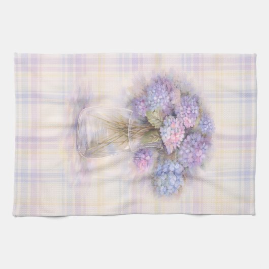 Hydrangea Tea Towel | Pastel Plaid Kitchen Decor Geschirrtuch (Horizontal)