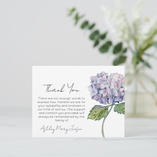 Hydrangea-Trauer-Dankeskarten-Kondolenz Dankeskarte (Stehend Vorderseite)