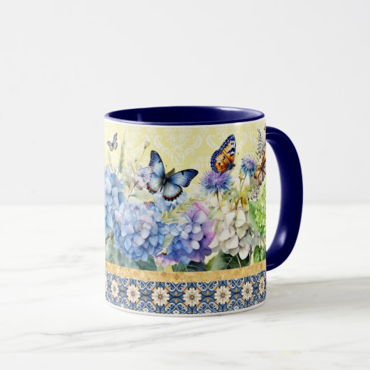 Hydrangea und Butterfly-Tasse Tasse (VorderseiteRechts)