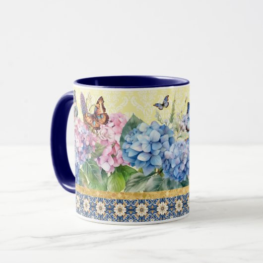 Hydrangea und Butterfly-Tasse Tasse (Vorderseite Links)