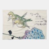 Hydrangea und Grünfinken, Hiroshige, Ukiyo-e Geschirrtuch (Horizontal)